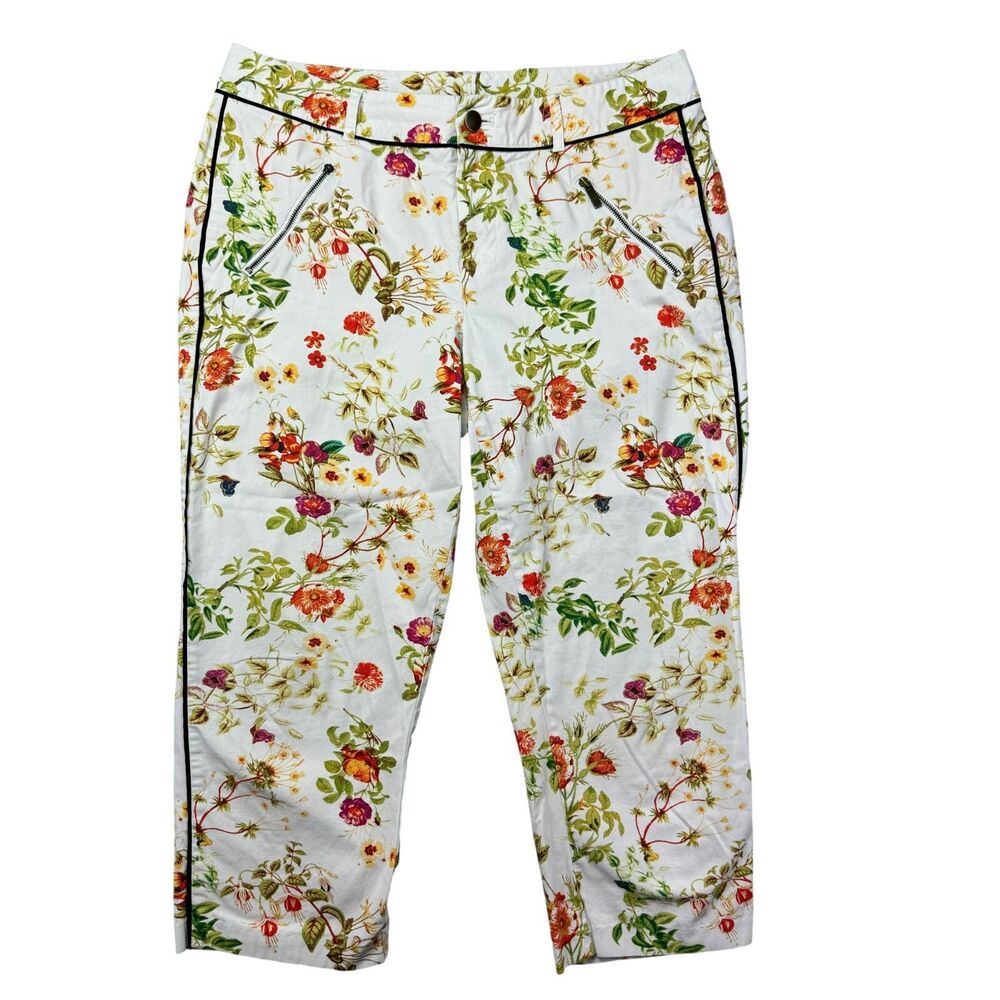 Disney Pants Women's 6 White Capri Alice Through The Looking Glass Atwood Floral